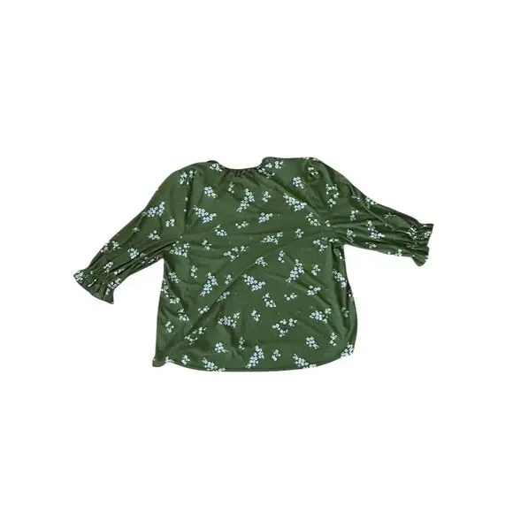 Melloday Women's 3XL Green Floral Balloon Sleeve Blouse - Picture 5 of 6